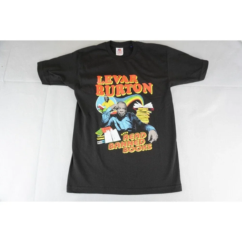 Vintage LeVar Burton Graphic Tee Read Banned Books Black T-Shirt Size Small USA